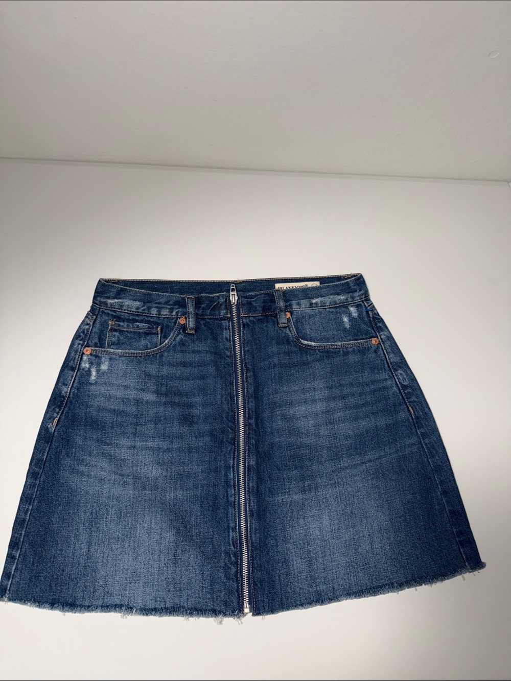 Blank NYC Dark Blue Denim Zip-Front A-Line Mini Skirt